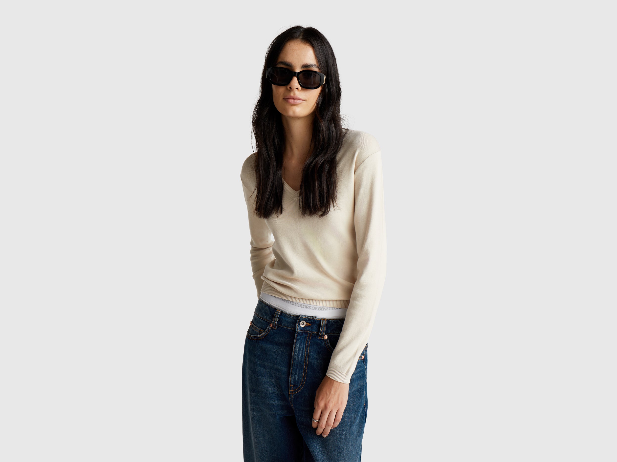 Camisola com decote em V em algodão puro - ucb_image_F