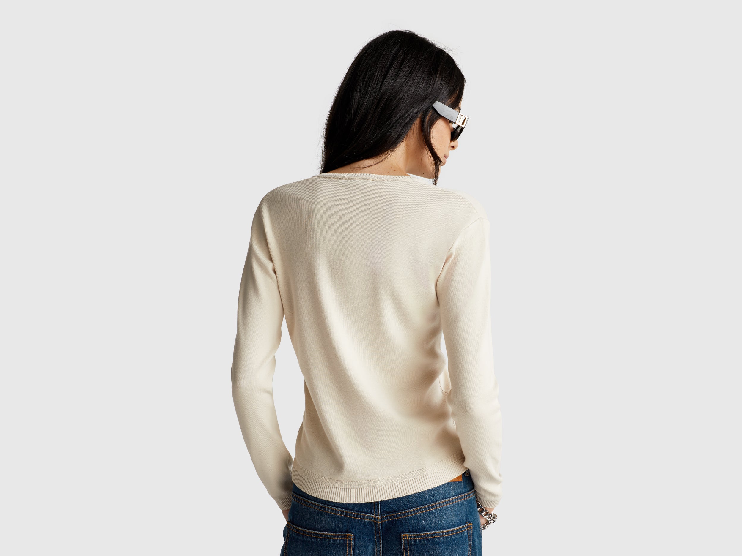 Camisola com decote em V em algodão puro - ucb_image_B