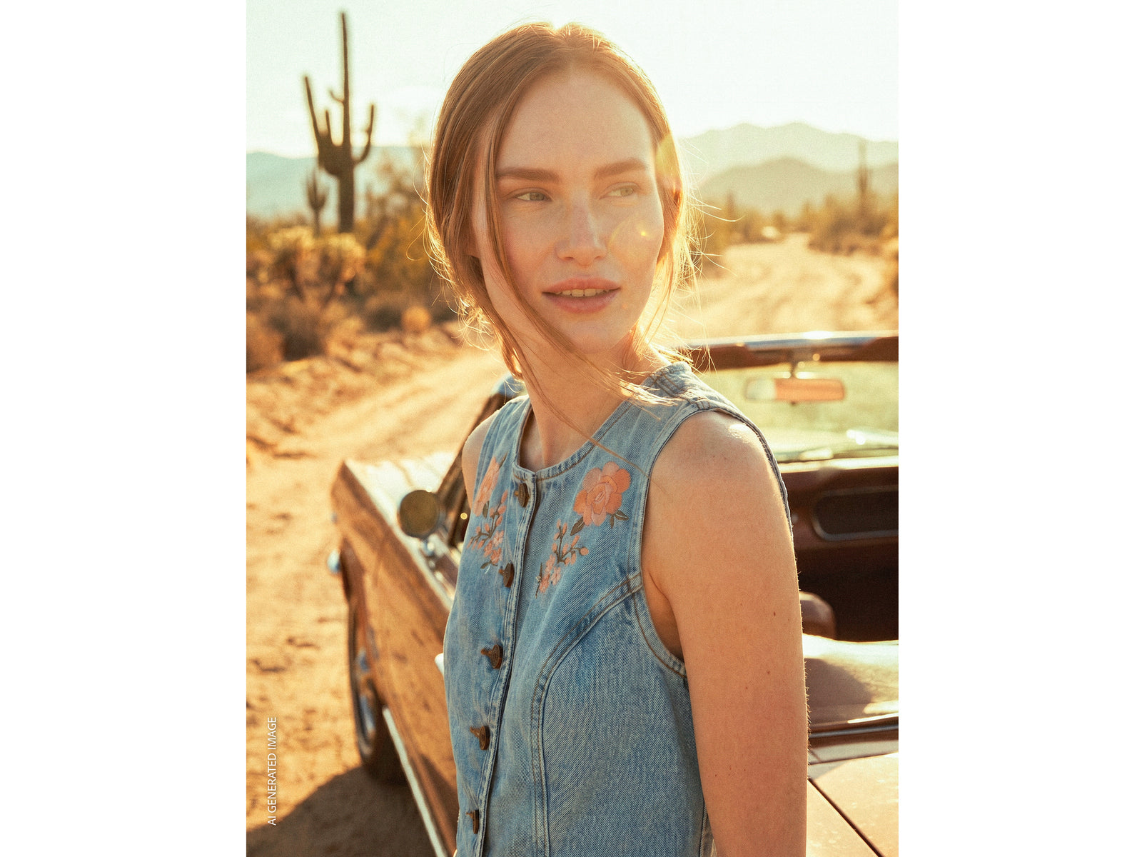 Denim vest with roses
