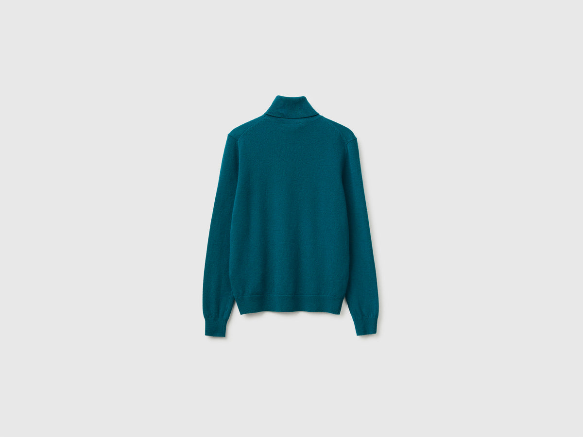 Camisola de gola alta azul-petróleo em pura lã Merino - ucb_image_BS