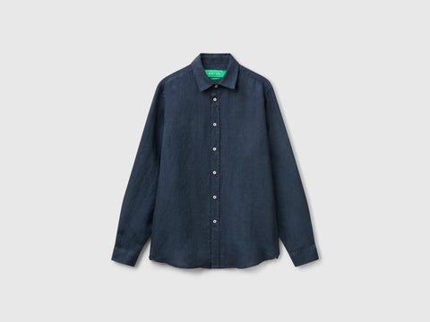 Camisa azul-escuro padrão em linho puro - ucb_image_FS
