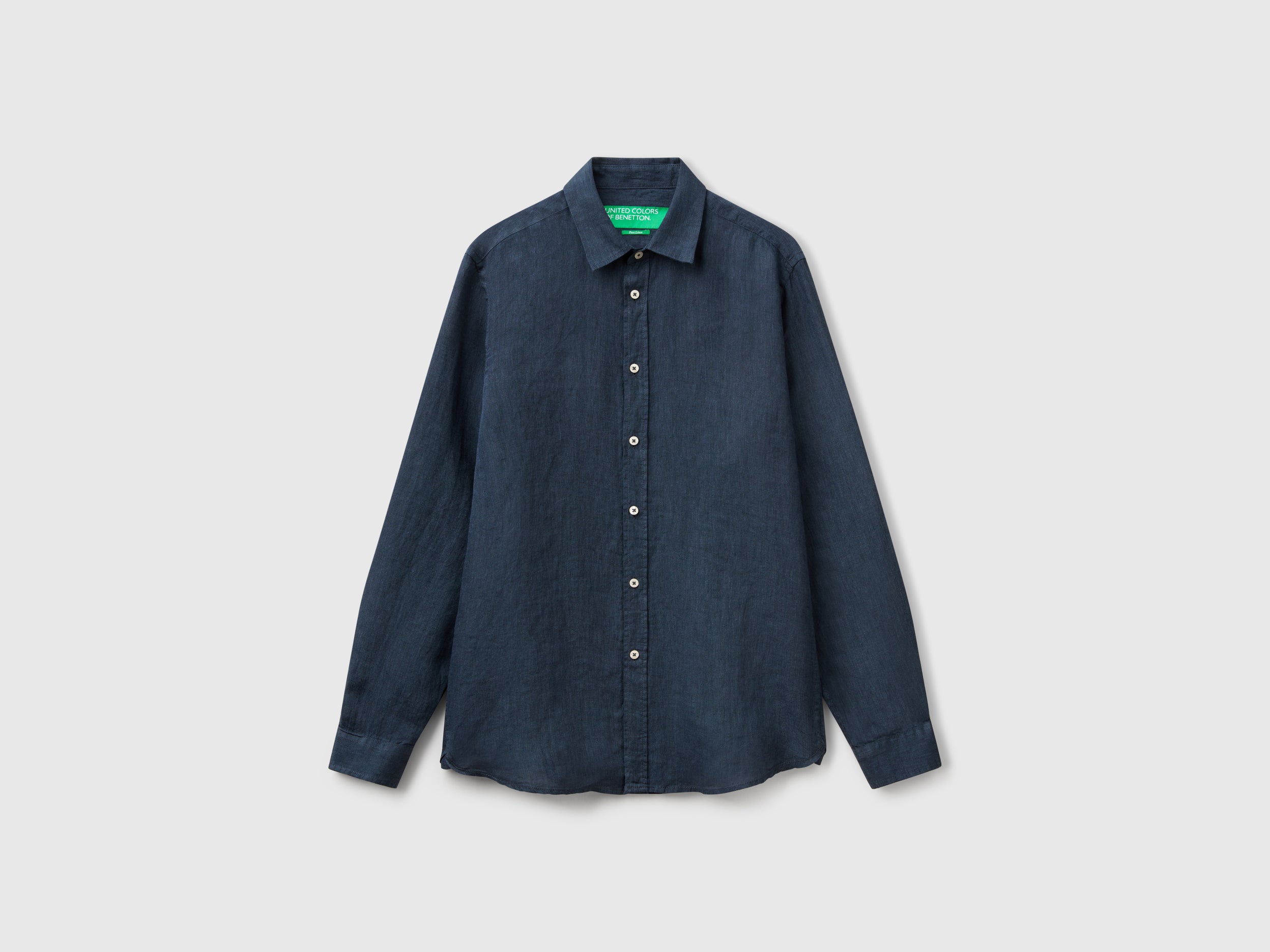 Midnight blue patterned shirt in pure linen - ucb_image_FS