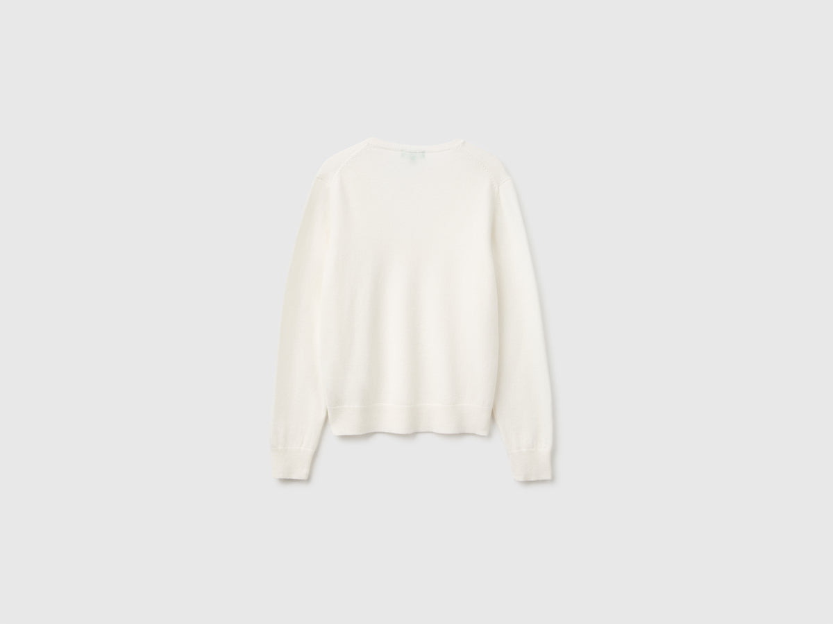 Camisola decote em V cor nata em pura lã Merino - ucb_image_BS
