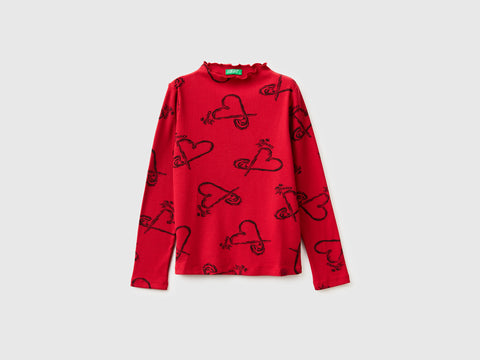 T-shirt de gola alta bordô com estampa de corações - ucb_image_FS