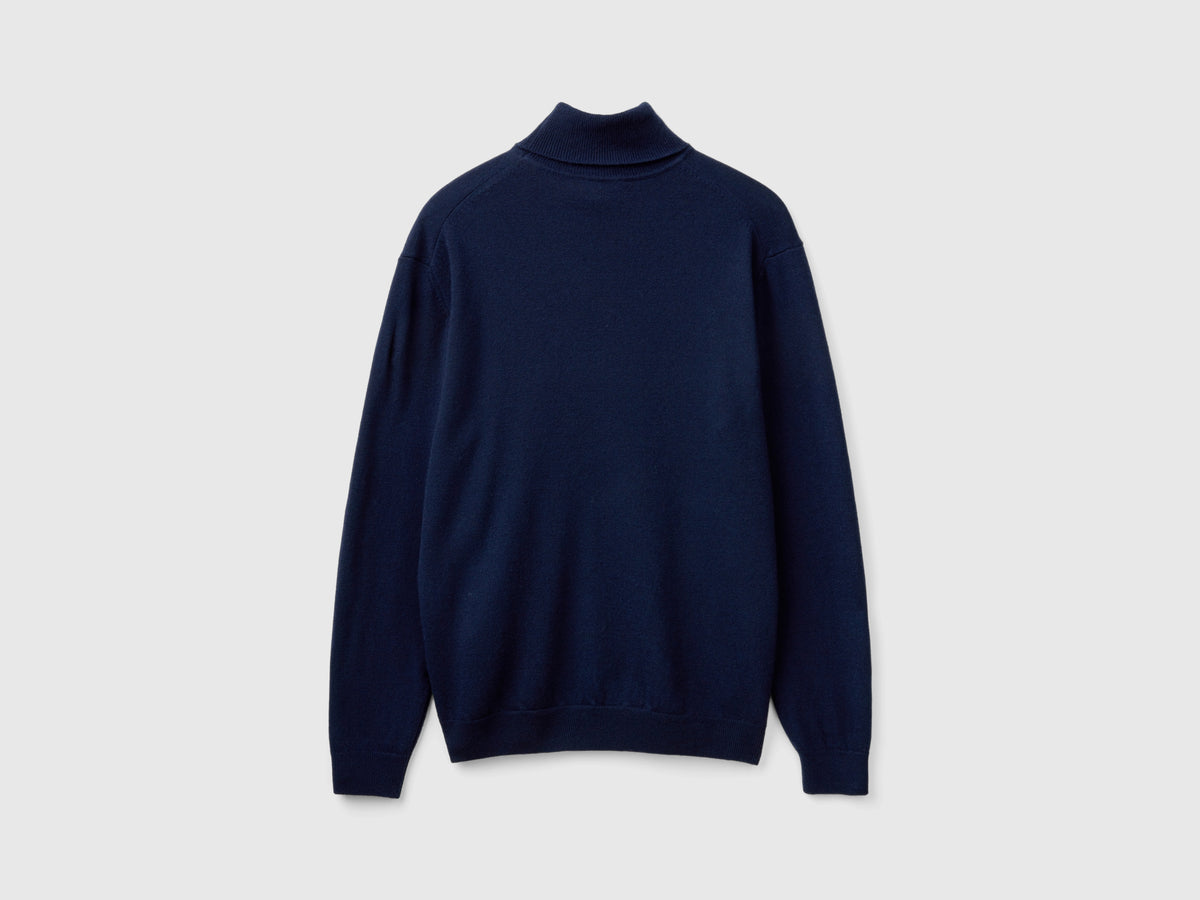Camisola de gola alta azul-escuro em pura lã Merino - ucb_image_BS