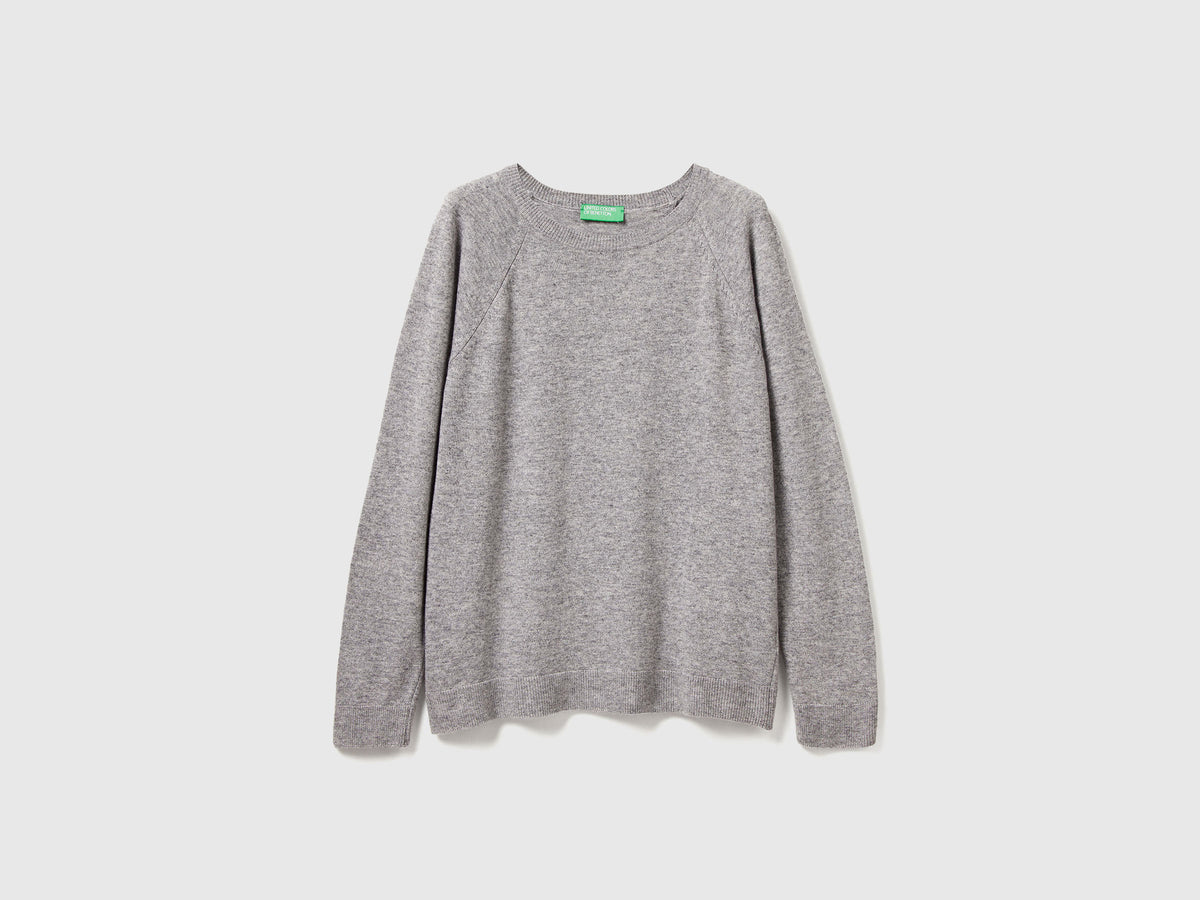 Camisola de gola redonda cinza mélange em mistura de lã e caxemira - ucb_image_FS