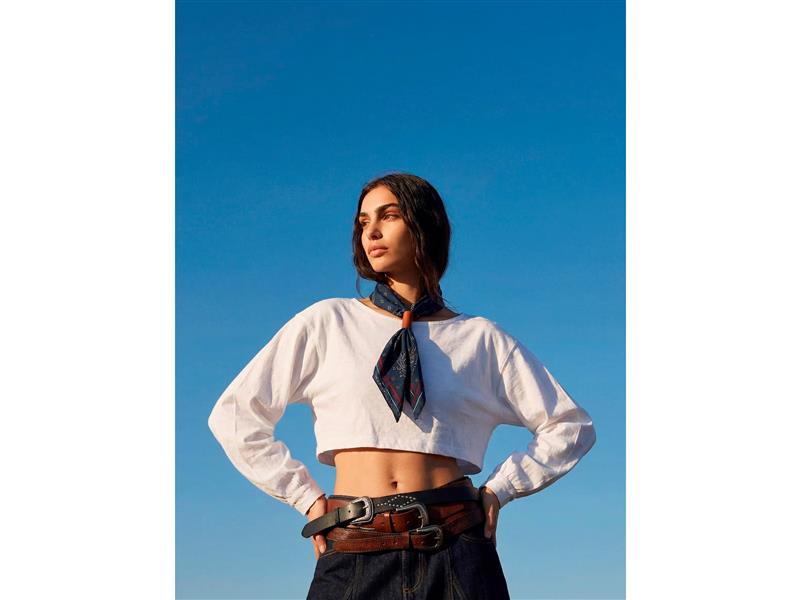 Cropped balloon sleeve T-shirt
