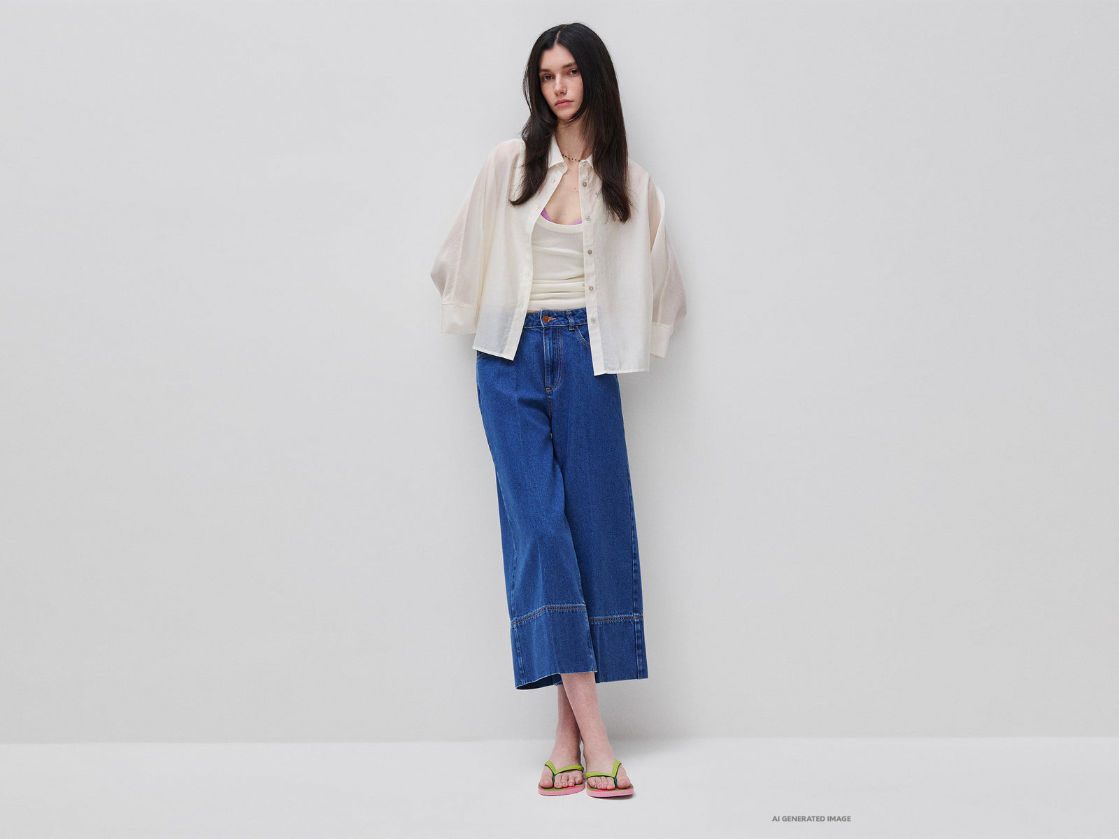 Wide-fit denim trousers
