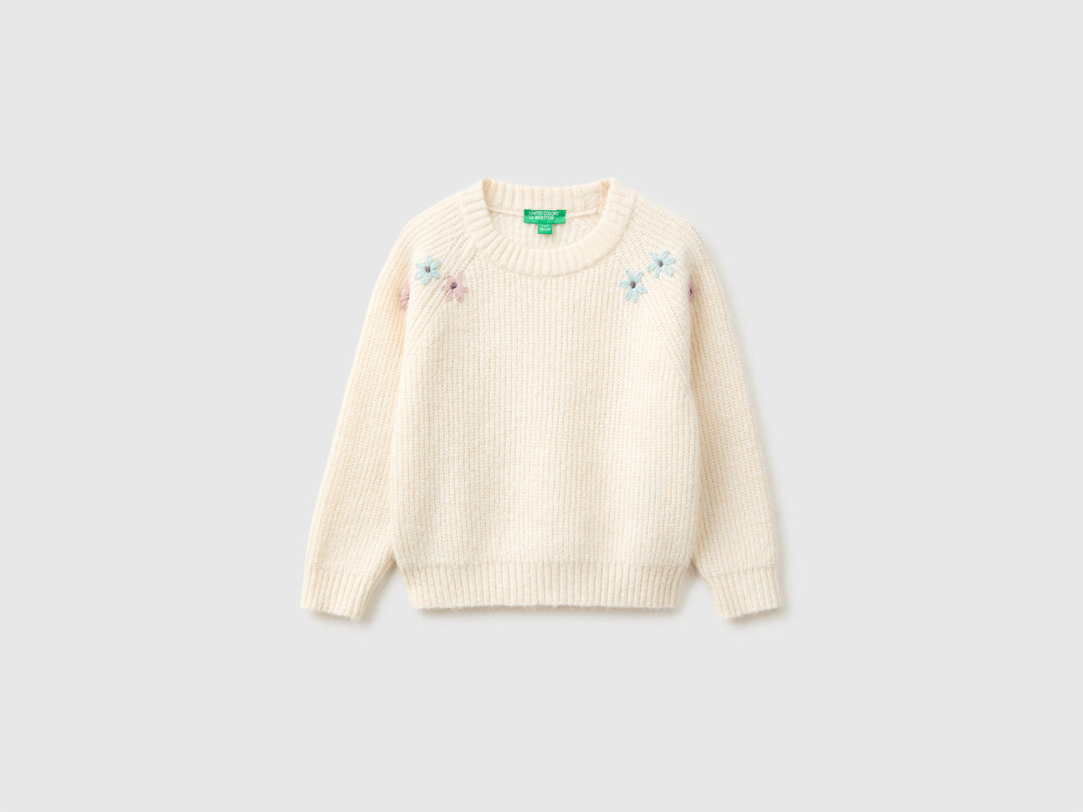 Camisola com flores bordadas em mistura de lã - ucb_image_FS