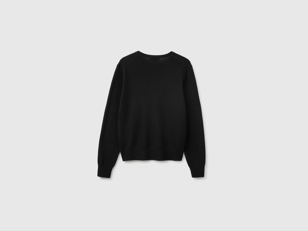 Camisola decote em V preta em pura lã Merino - ucb_image_BS