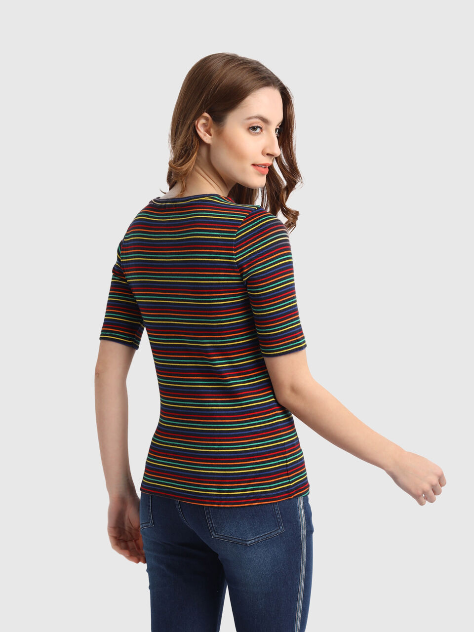 Rib Stripe Top with Shoulder Butin image number null