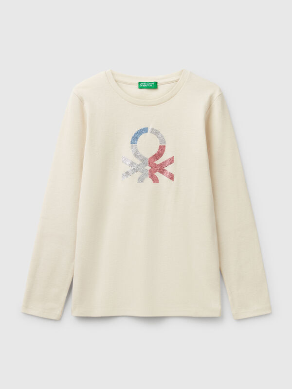 Long sleeve t-shirt with glittery print Junior Girl