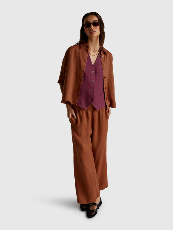 Wide leg trousers in pure linen Women