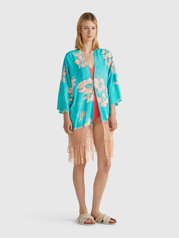 Kimono sweater with floral print Women