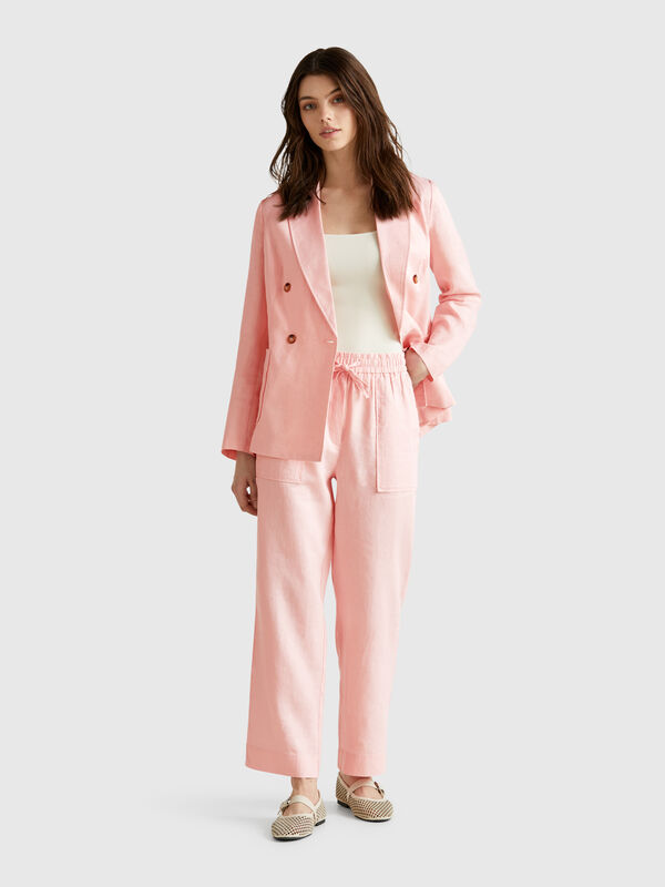 Trousers in pure linen with elastic Women