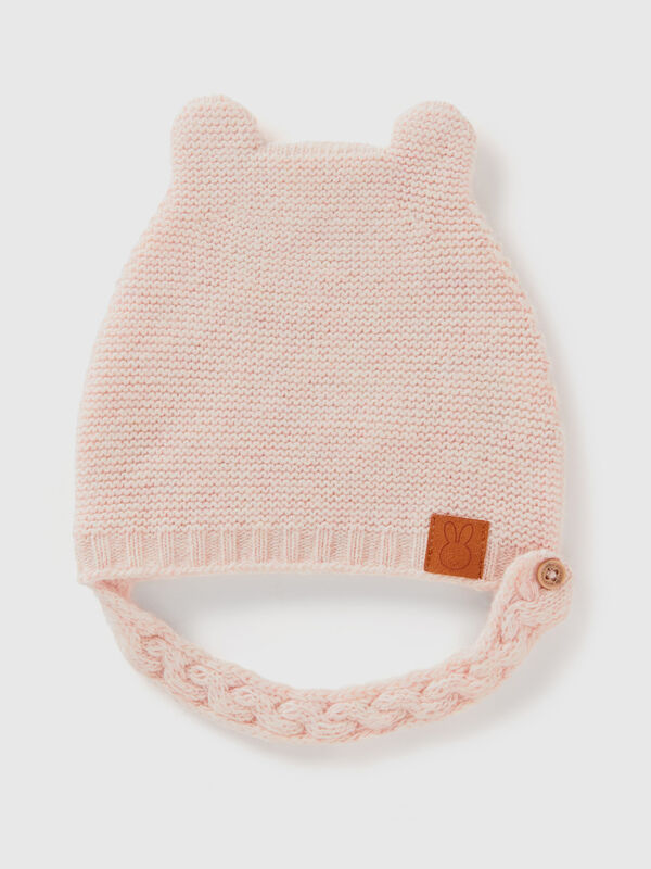 Cap with ear applique in recycled wool blend New Born (0-18 months)