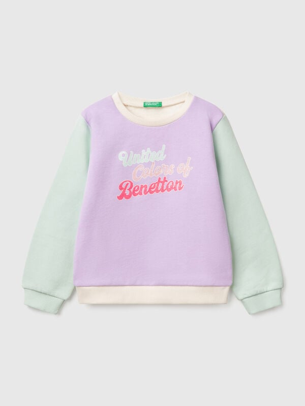 Sweatshirt in cotton with glittery print Junior Girl