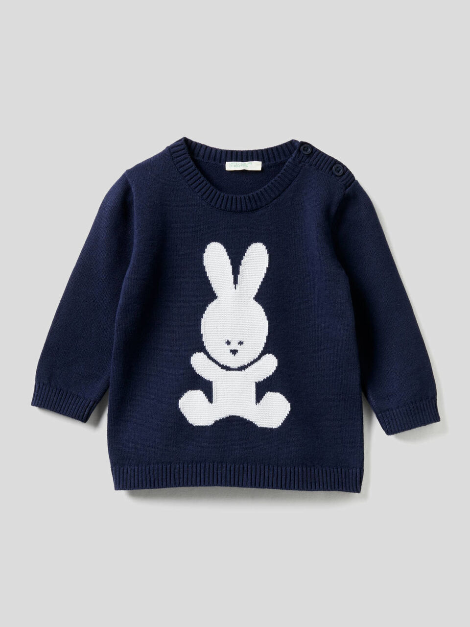 Crew neck 100% cotton sweater with inlay image number 1