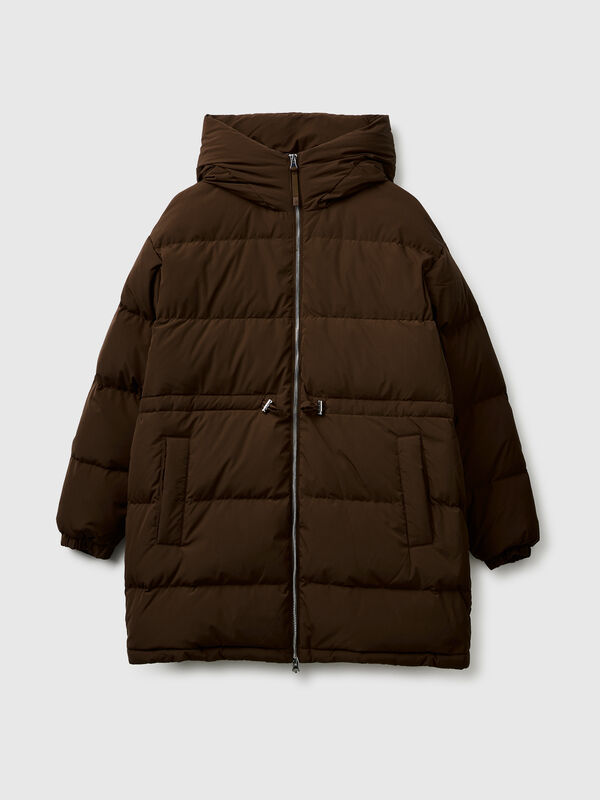 Long down jacket padded with recycled feathers Women
