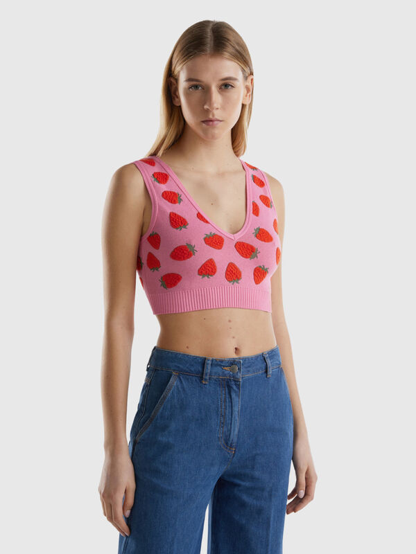 Pink bra top with strawberry pattern Women