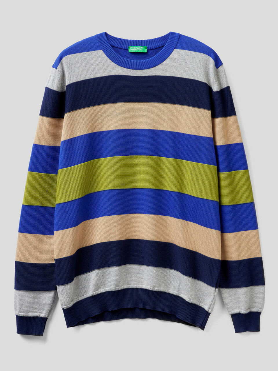 Striped sweater in warm 100% cotton image number 1