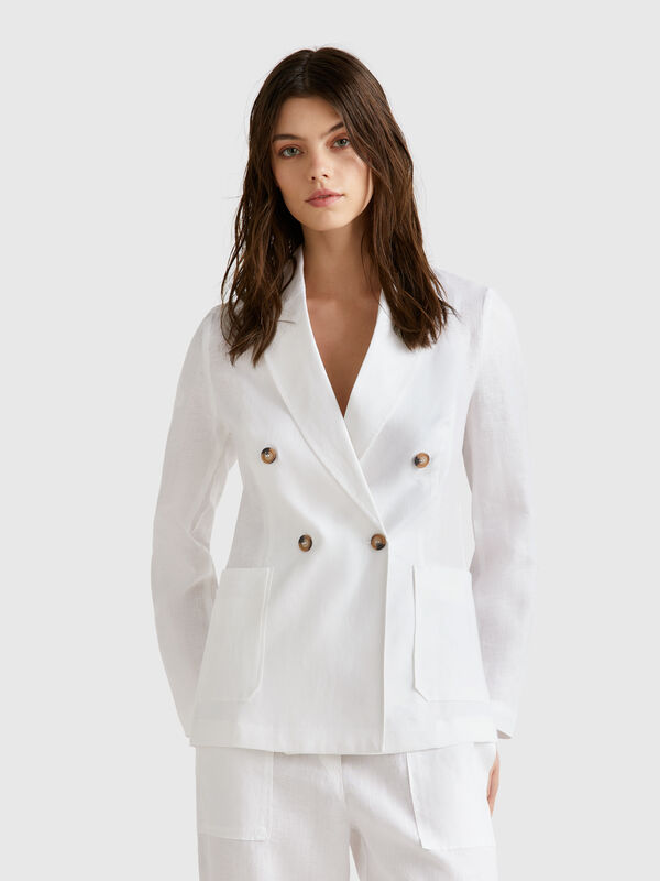 Double-breasted jacket in pure linen Women