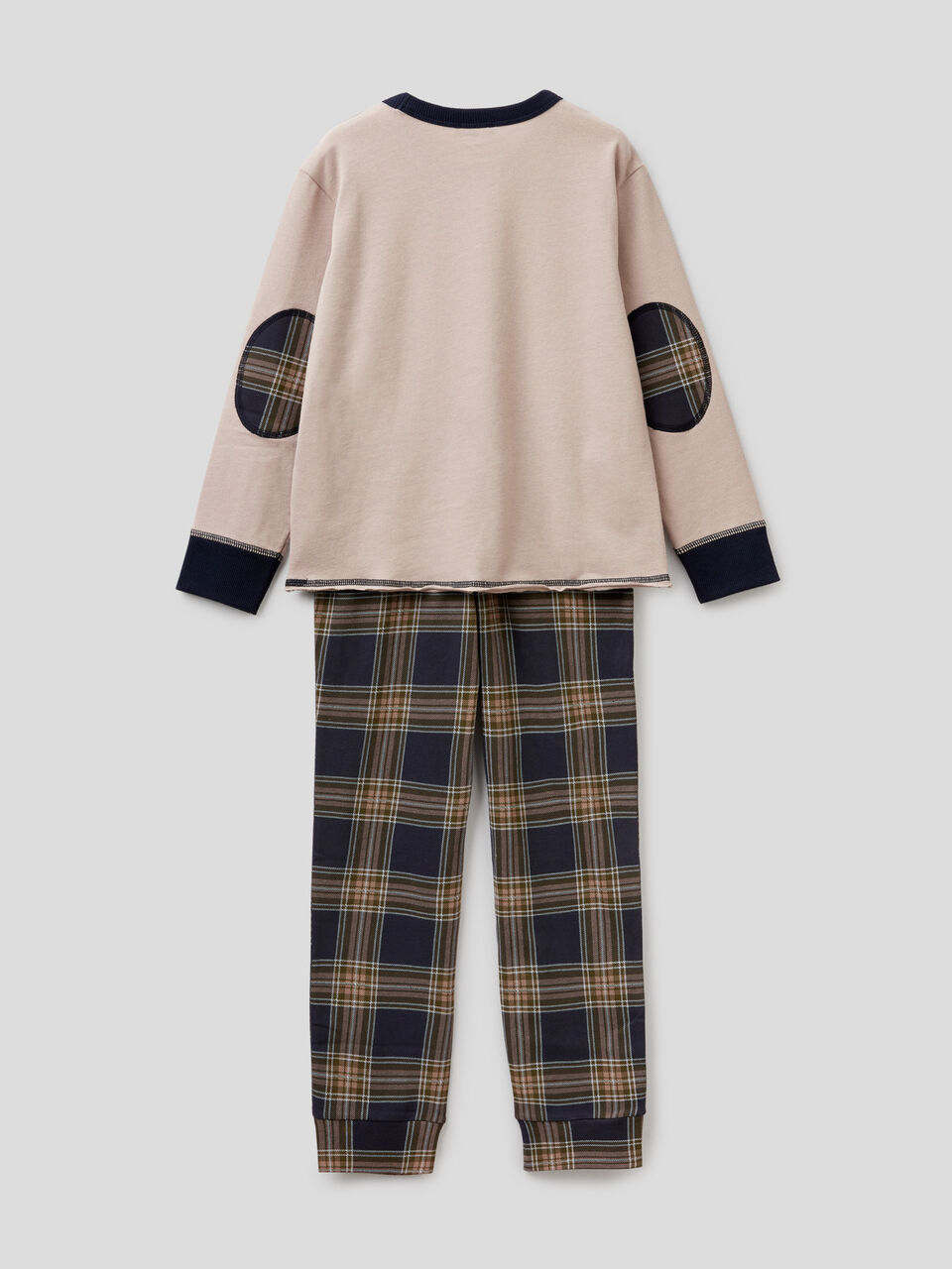 Teddy bear print pyjamas with check trousers image number 2