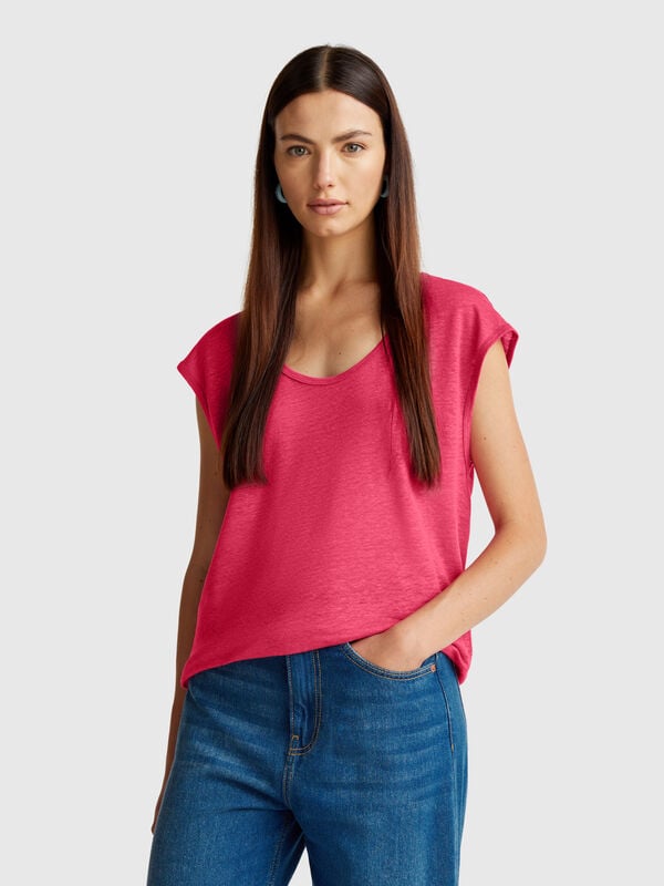 Wide neck t-shirt in pure linen Women