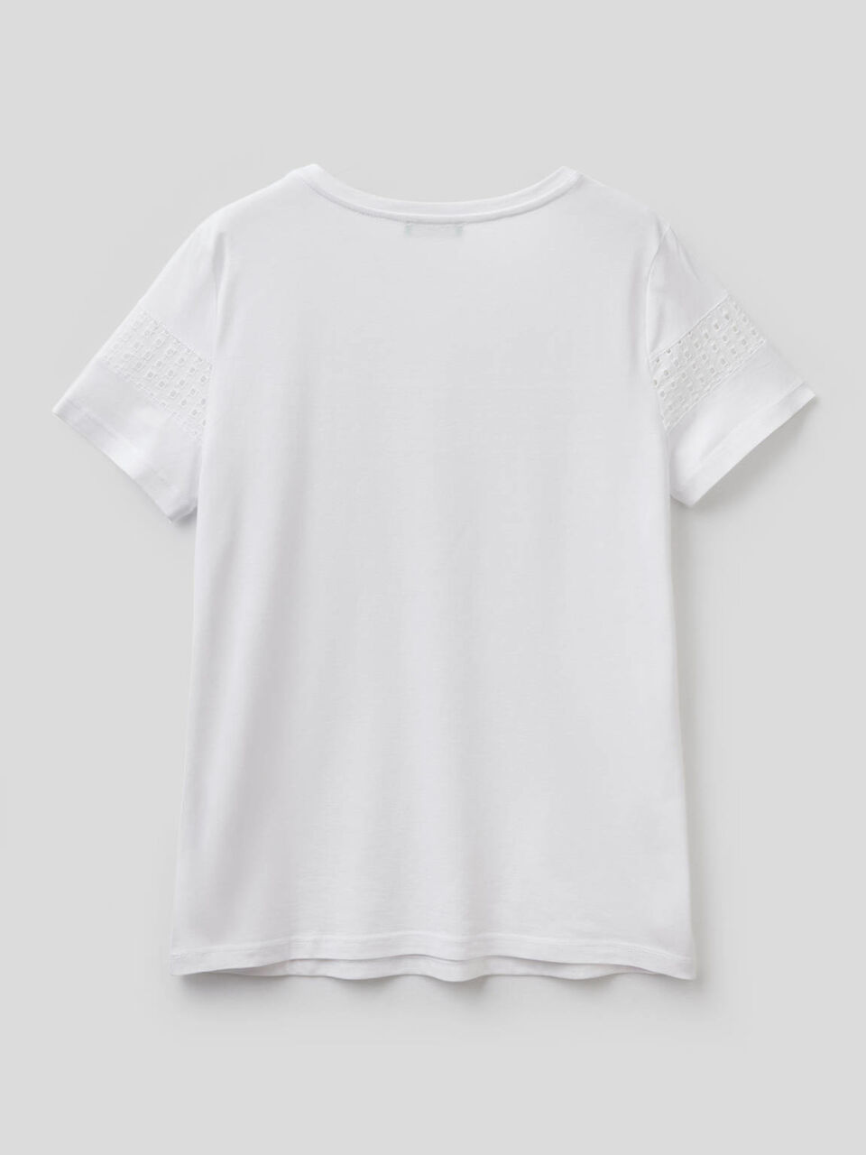 T-shirt with broderie anglaise insert image number 2