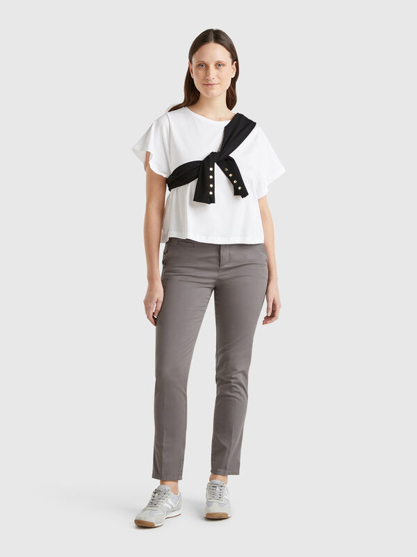 Gray slim fit cotton chinos Women