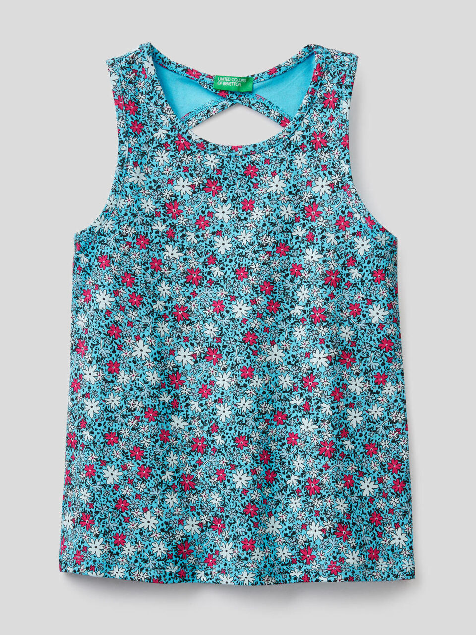 Printed tank top in stretch cotton image number 1