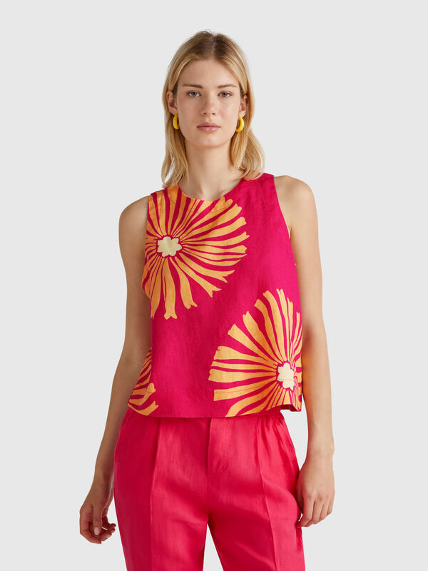 Printed dress in pure linen Women