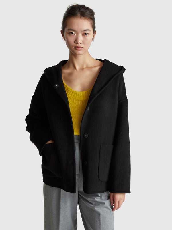Jacket with hood in wool blend Women