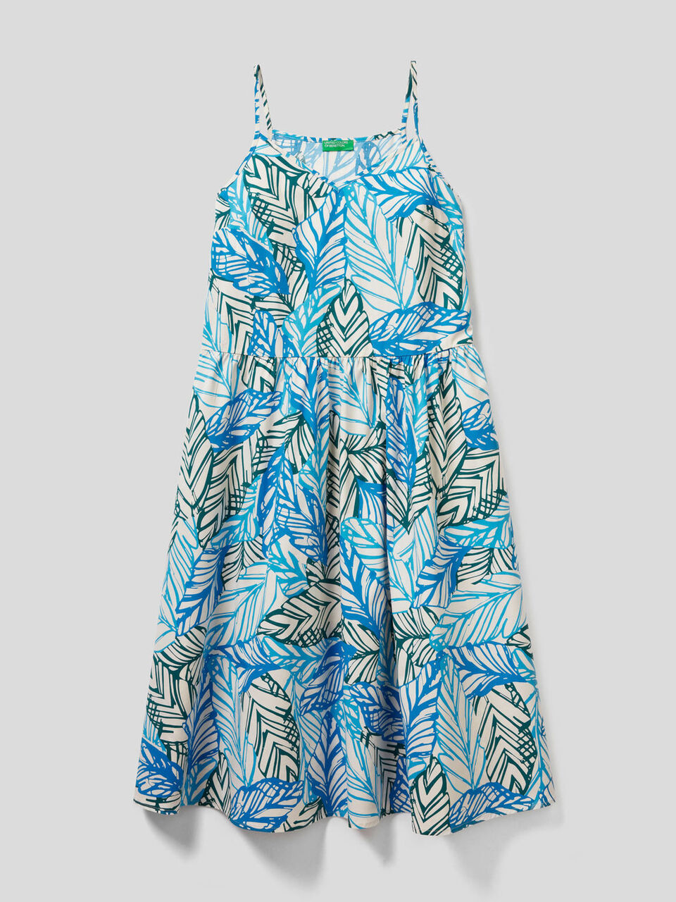 Dress with shoulder strap in printed cotton image number 1