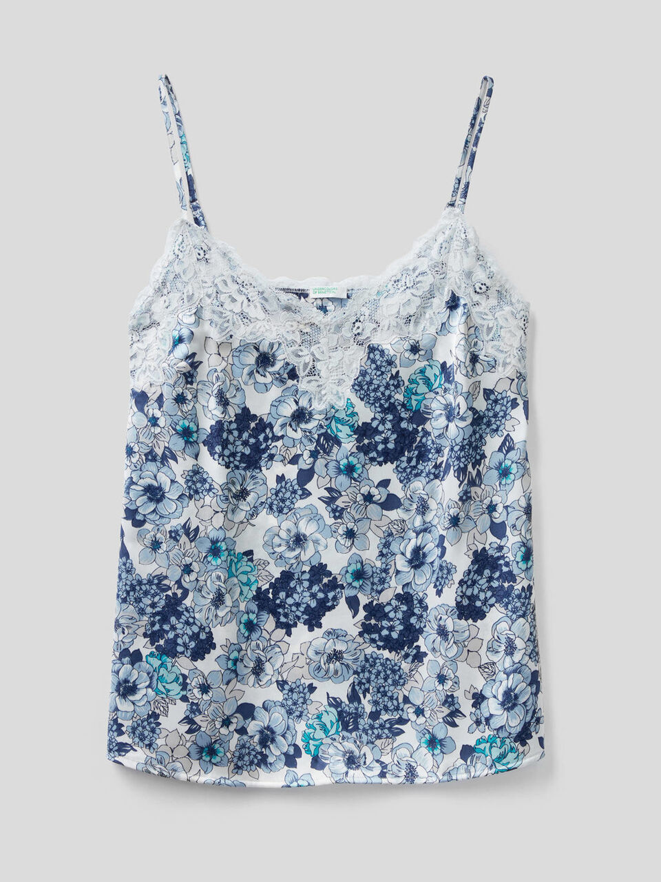 Floral tank top with elastic lace image number 1