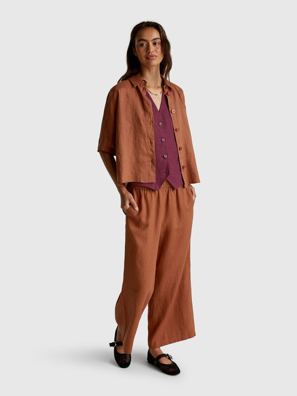 Short shirt in pure linen Women