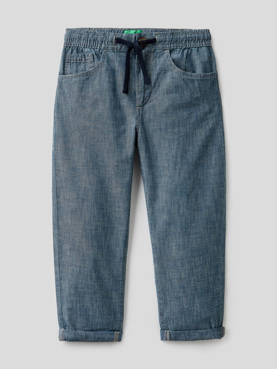 Trousers in pure organic cotton chambray image number 1