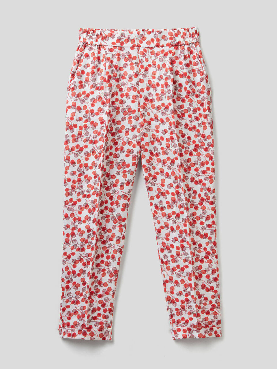 Trousers in 100% linen with pattern print image number 1