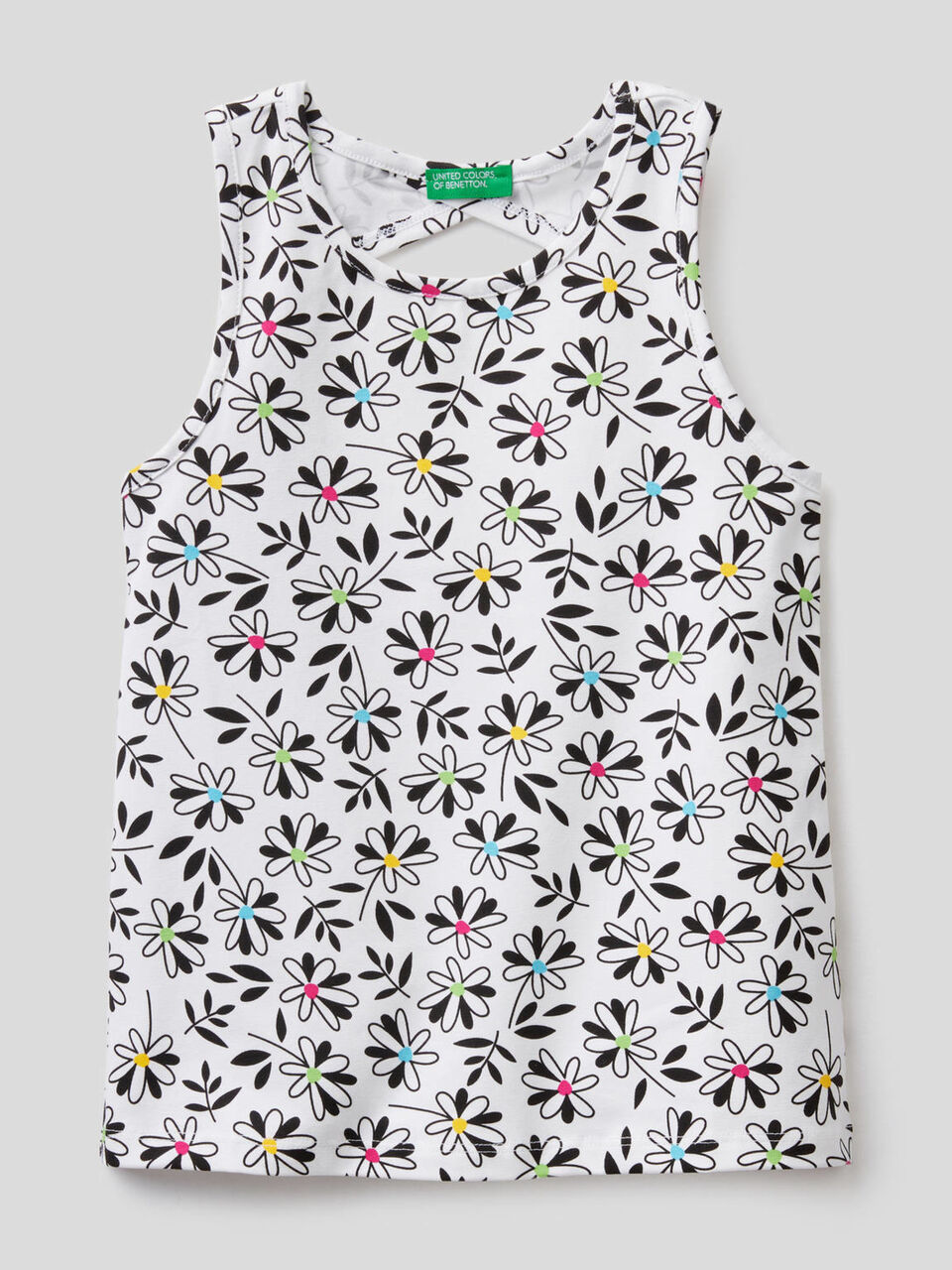 Printed tank top in stretch cotton image number 1
