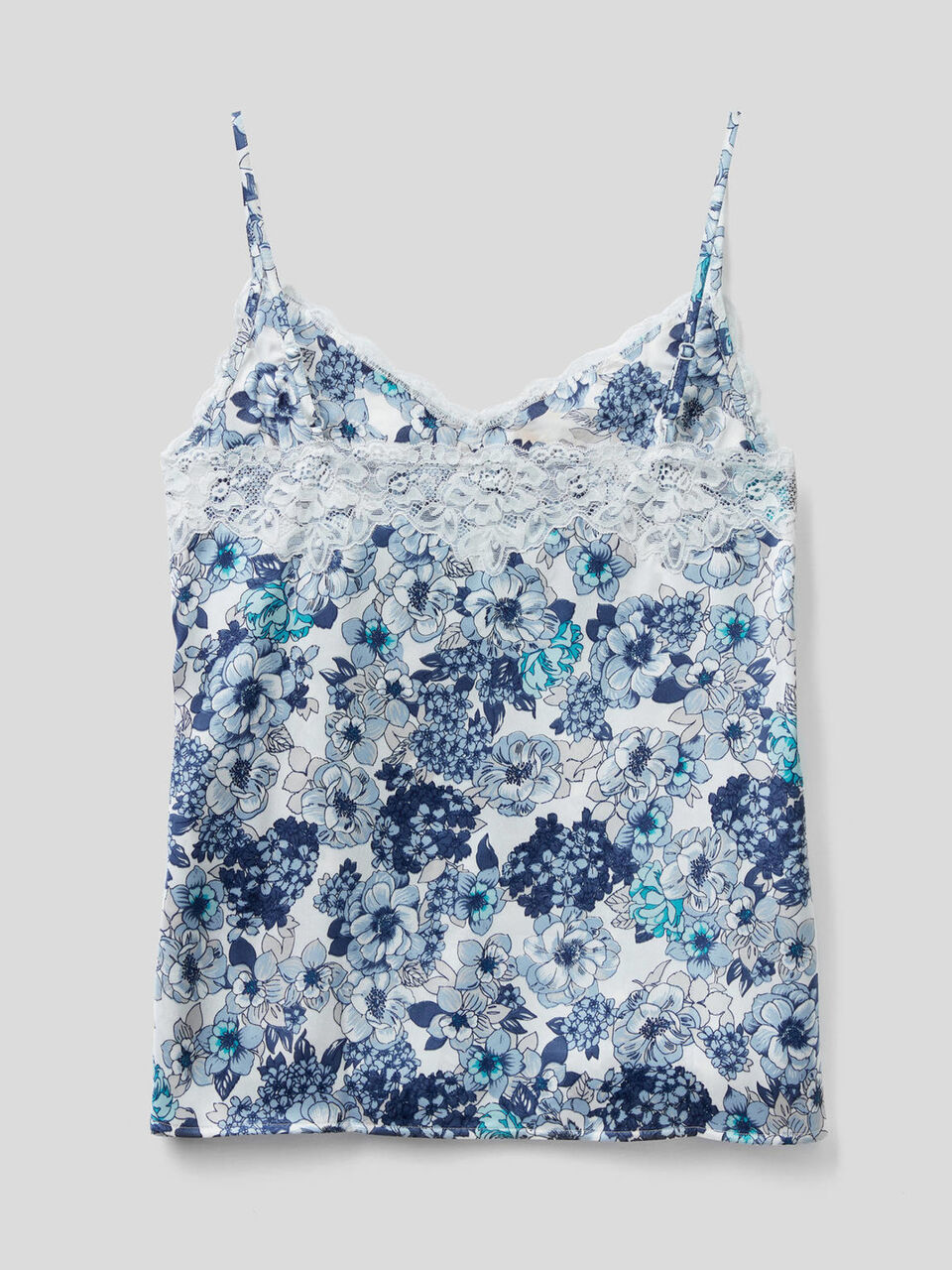 Floral tank top with elastic lace image number 2