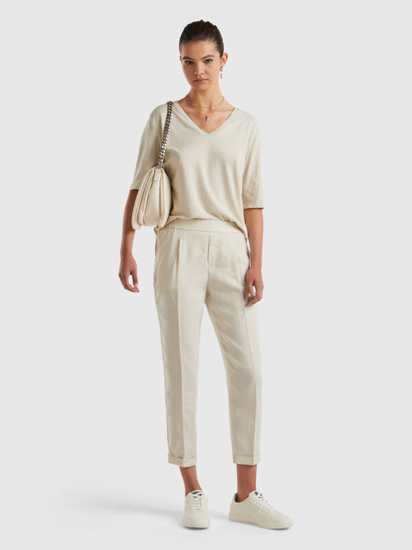 Regular fit pure linen trousers Women