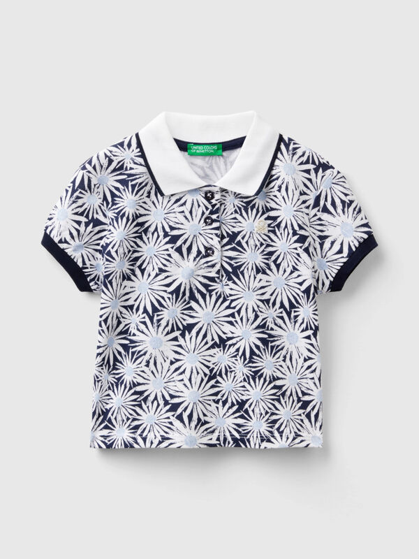 Blue polo shirt with floral print Junior Girl