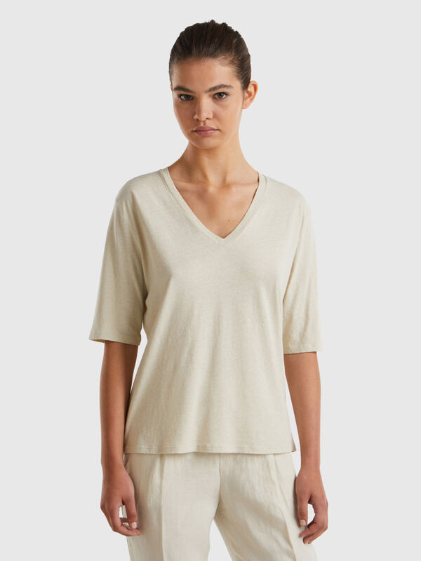 T-shirt in cotton and linen blend Women