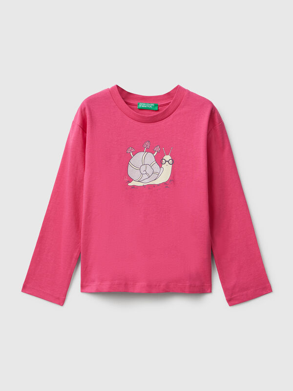 Cotton t-shirt with glittery print Junior Girl