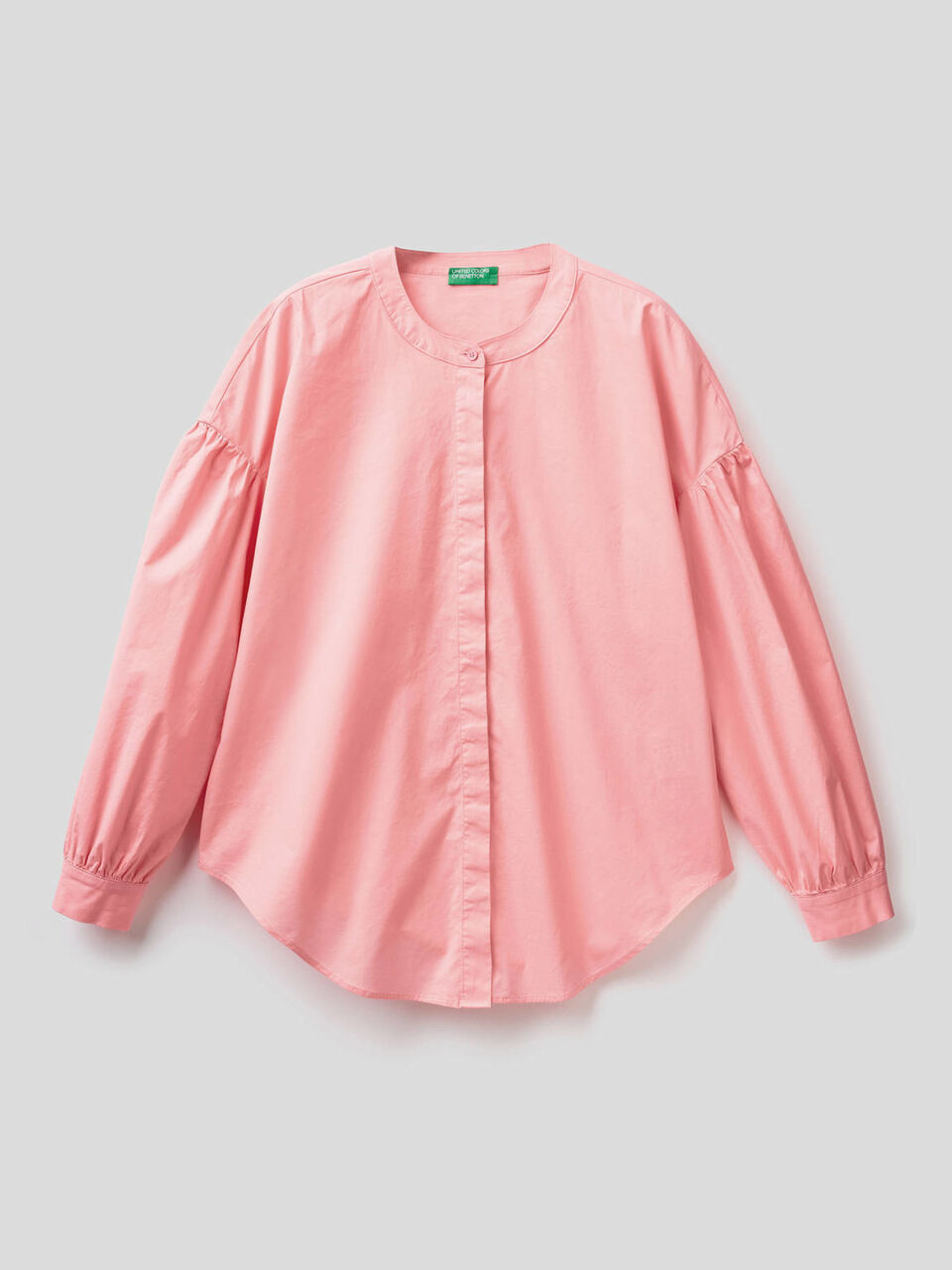 Blouse in stretch cotton with puff sleeve image number 1