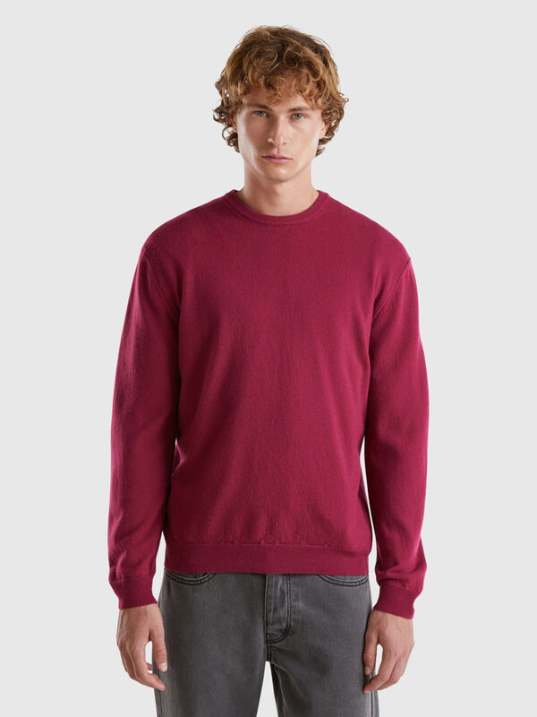 Plum crew neck sweater in pure Merino wool Men