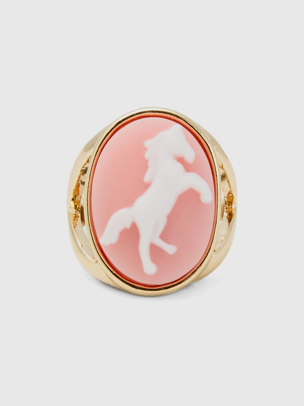 Pink ring with horse cameo Women