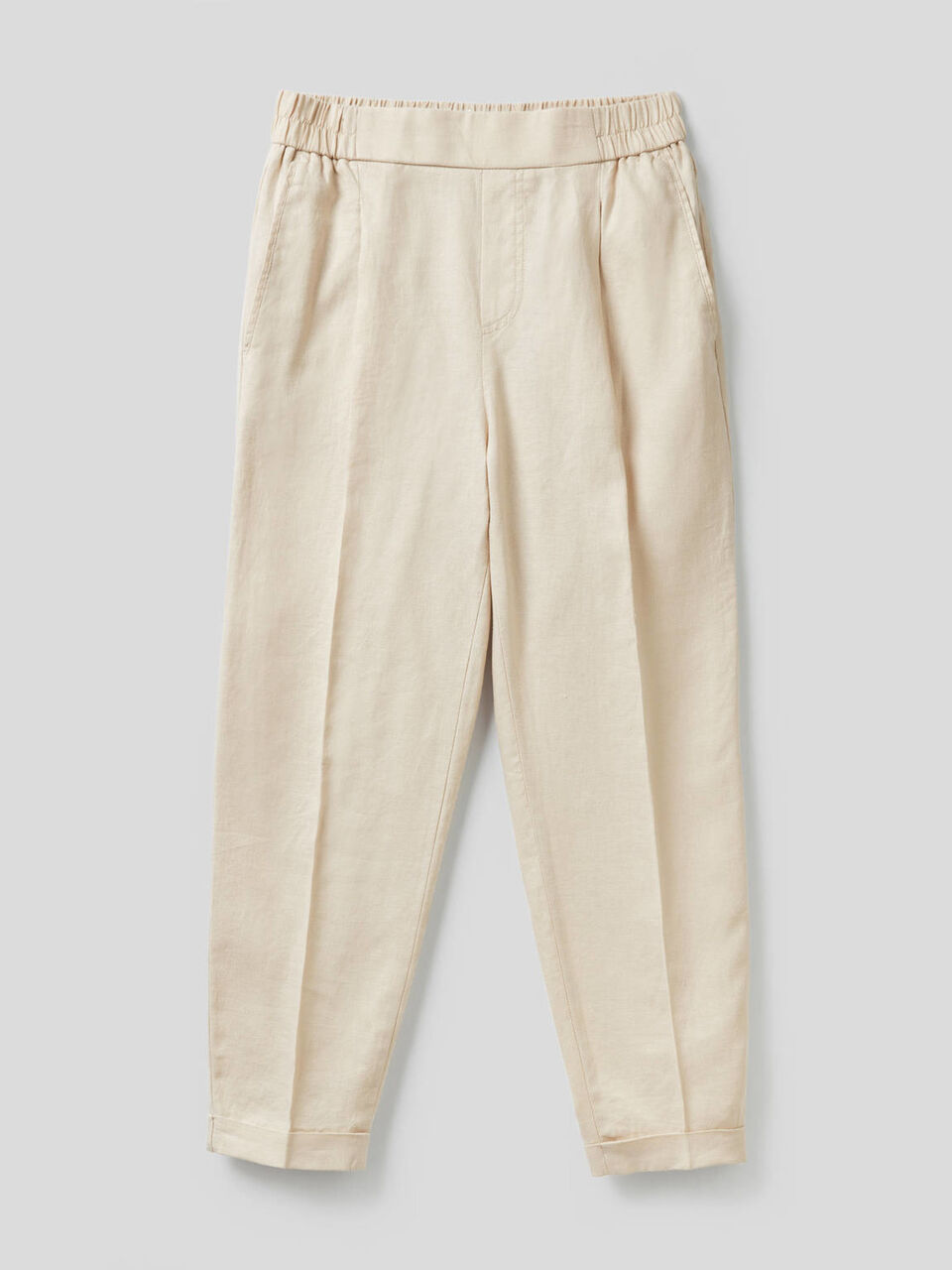 Cropped trousers in 100% linen image number 1
