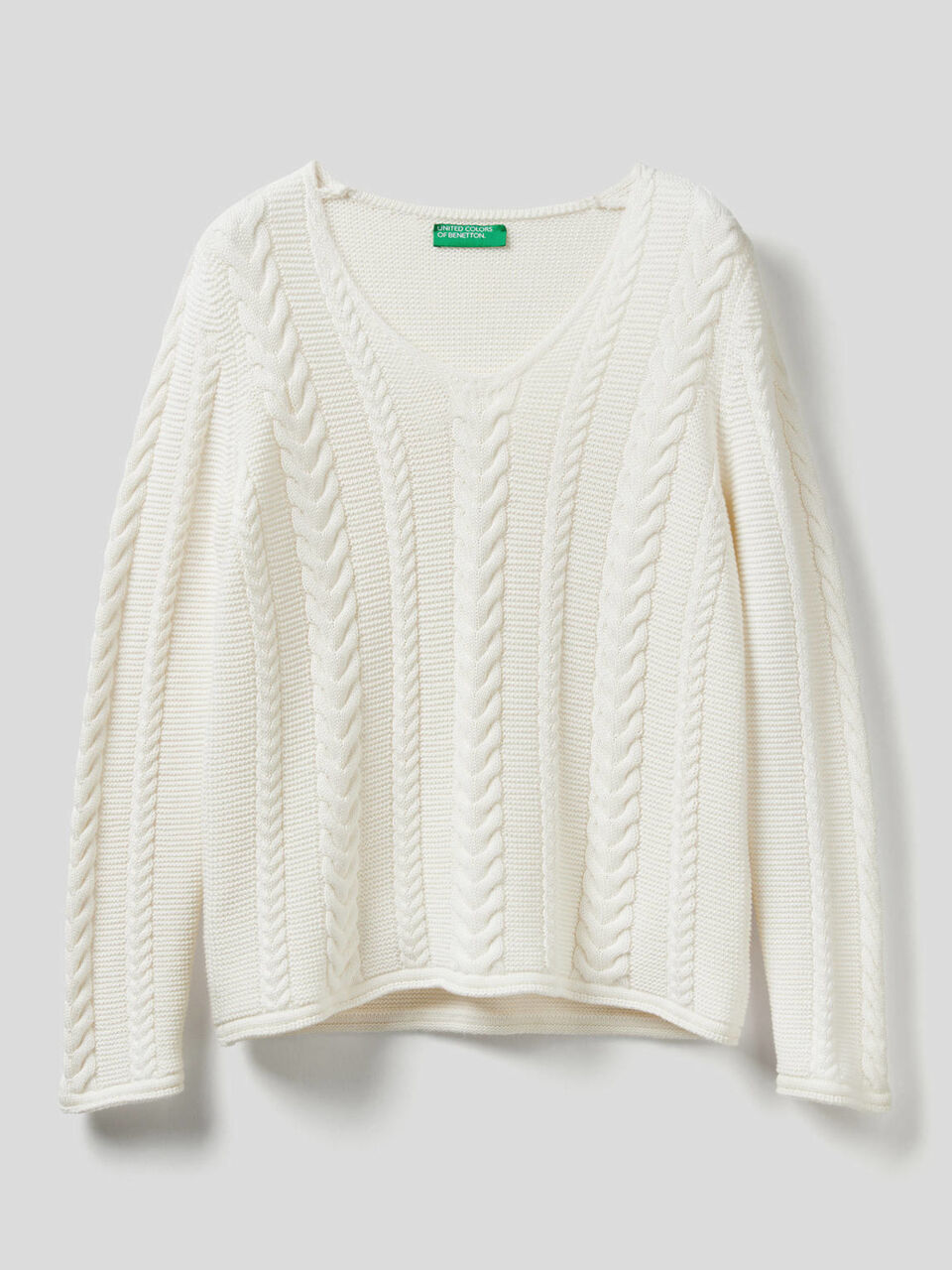 Cable knit sweater in pure cotton image number 1