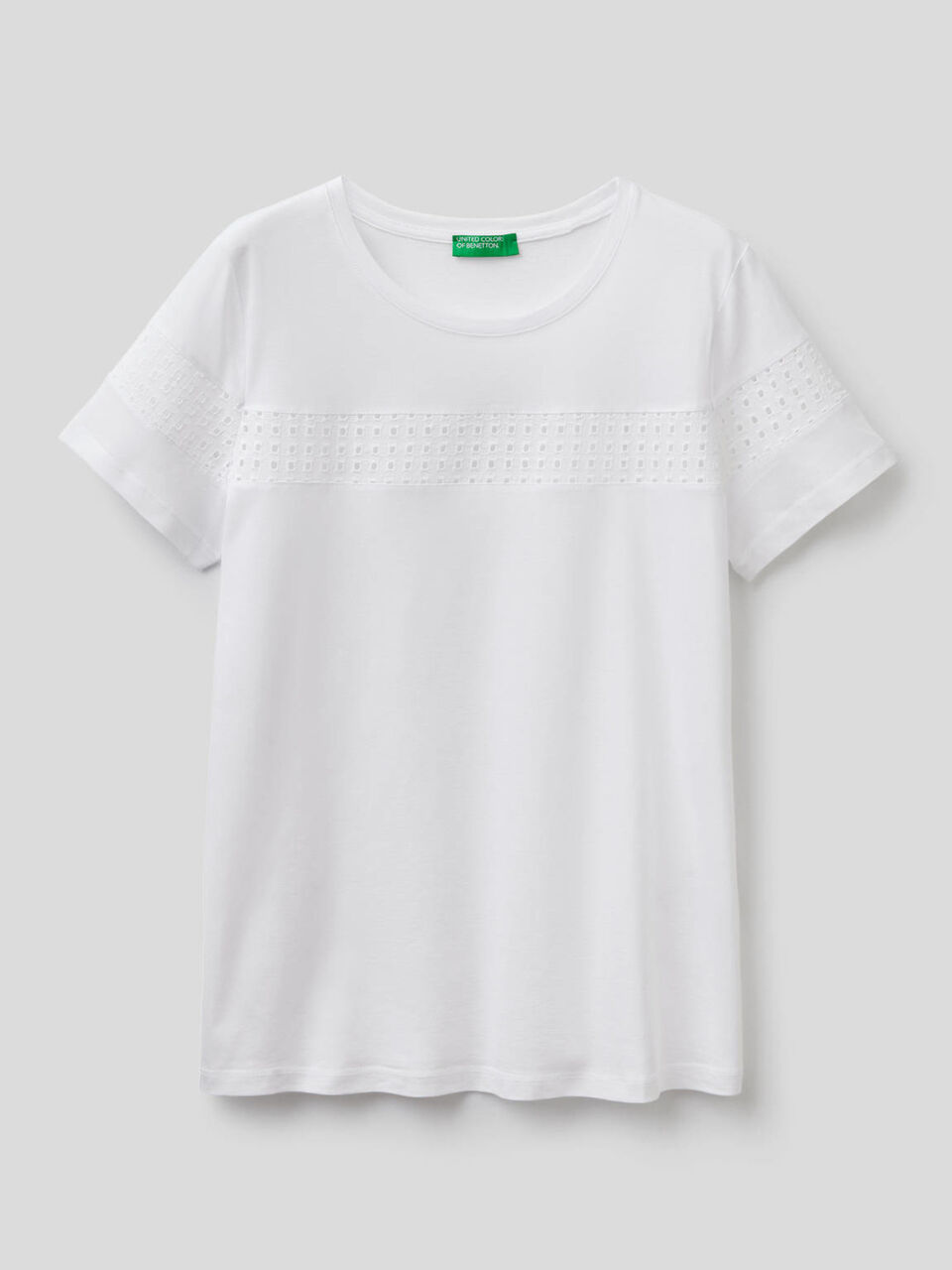 T-shirt with broderie anglaise insert image number 1